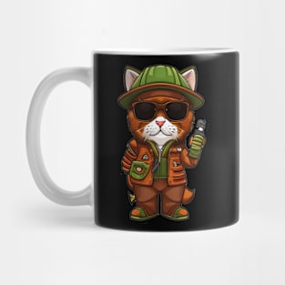 Cute Cat Explorer with Sunglasses and Phone Mug